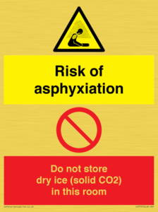 Risk of asphyxiation. Do not store dry ice (solid CO2) in this room